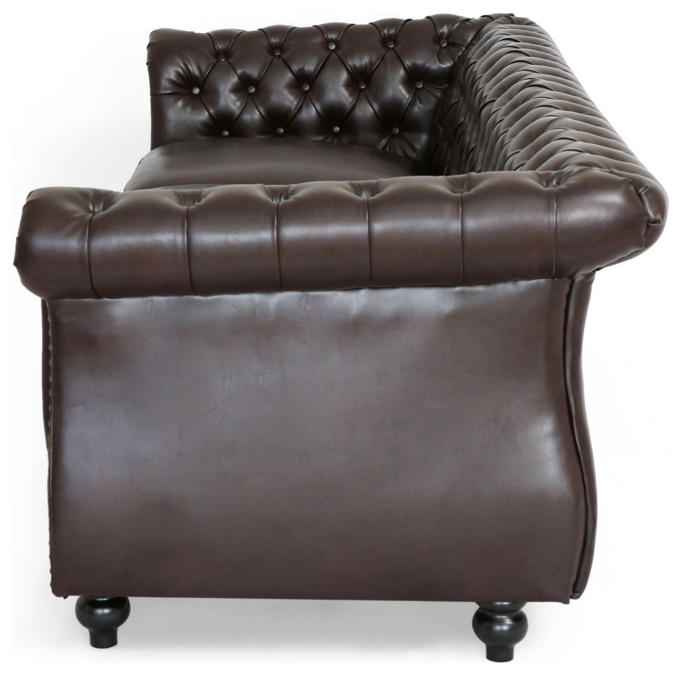 Vita Chesterfield Tufted Faux Leather Sofa, Brown