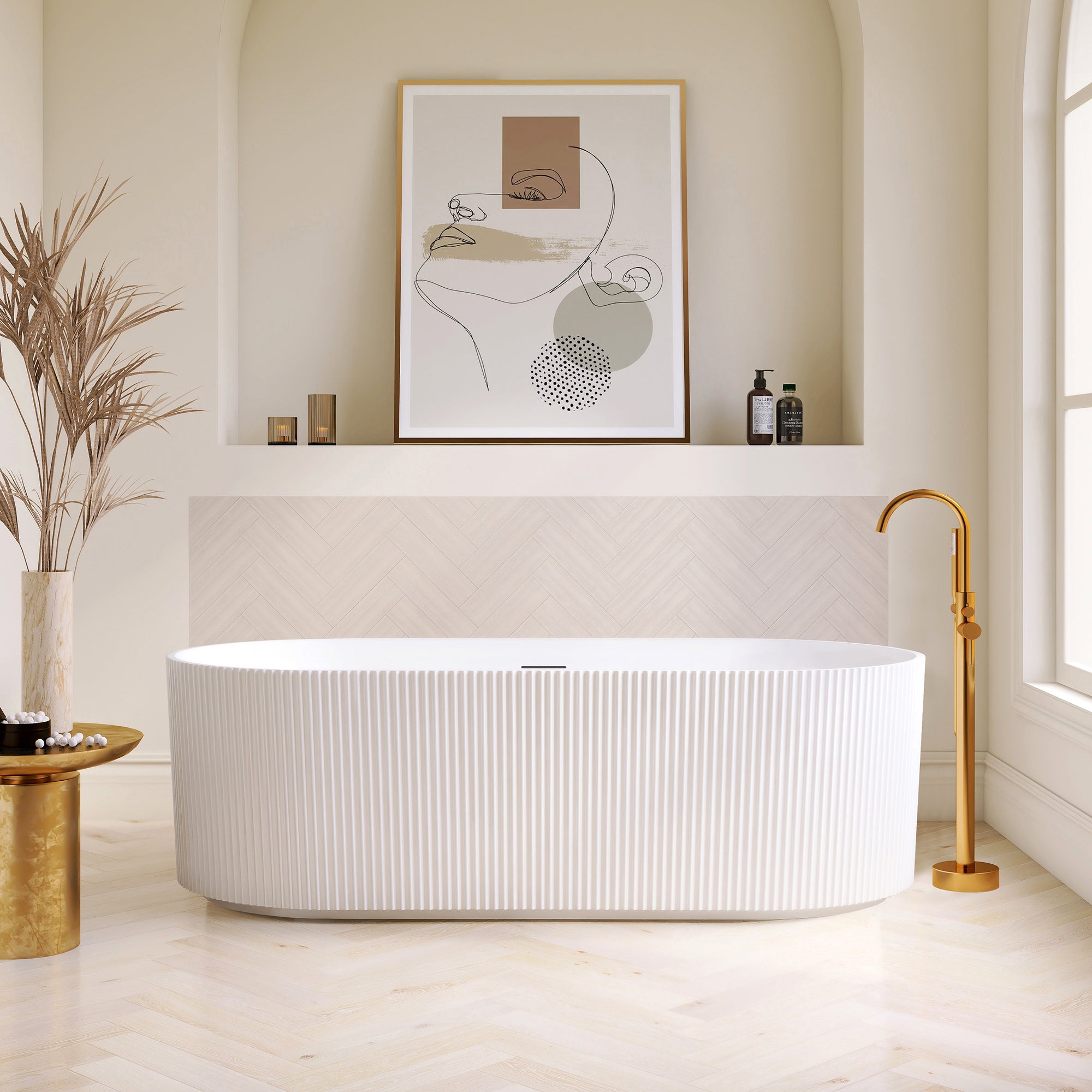 Linyi Freestanding Acrylic Soaking Bathtub, White, 66.9"l X 31.5"w