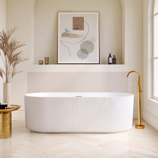 Linyi Freestanding Acrylic Soaking Bathtub, White, 66.9"l X 31.5"w