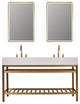 Merano Stainless Steel Vanity Console With Aosta White Stone Countertop, Brushed Gold, 60", With Mirror
