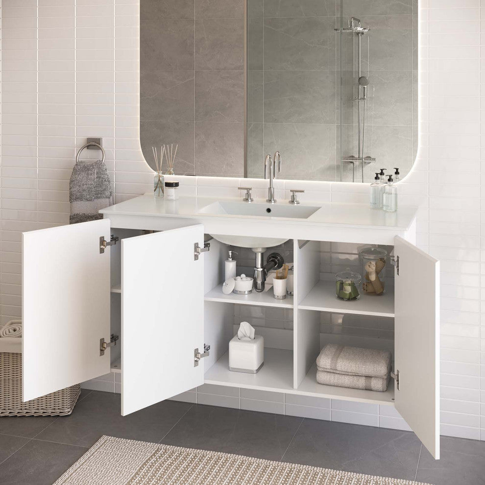 Bryn 48" Wall-Mount Bathroom Vanity, White White