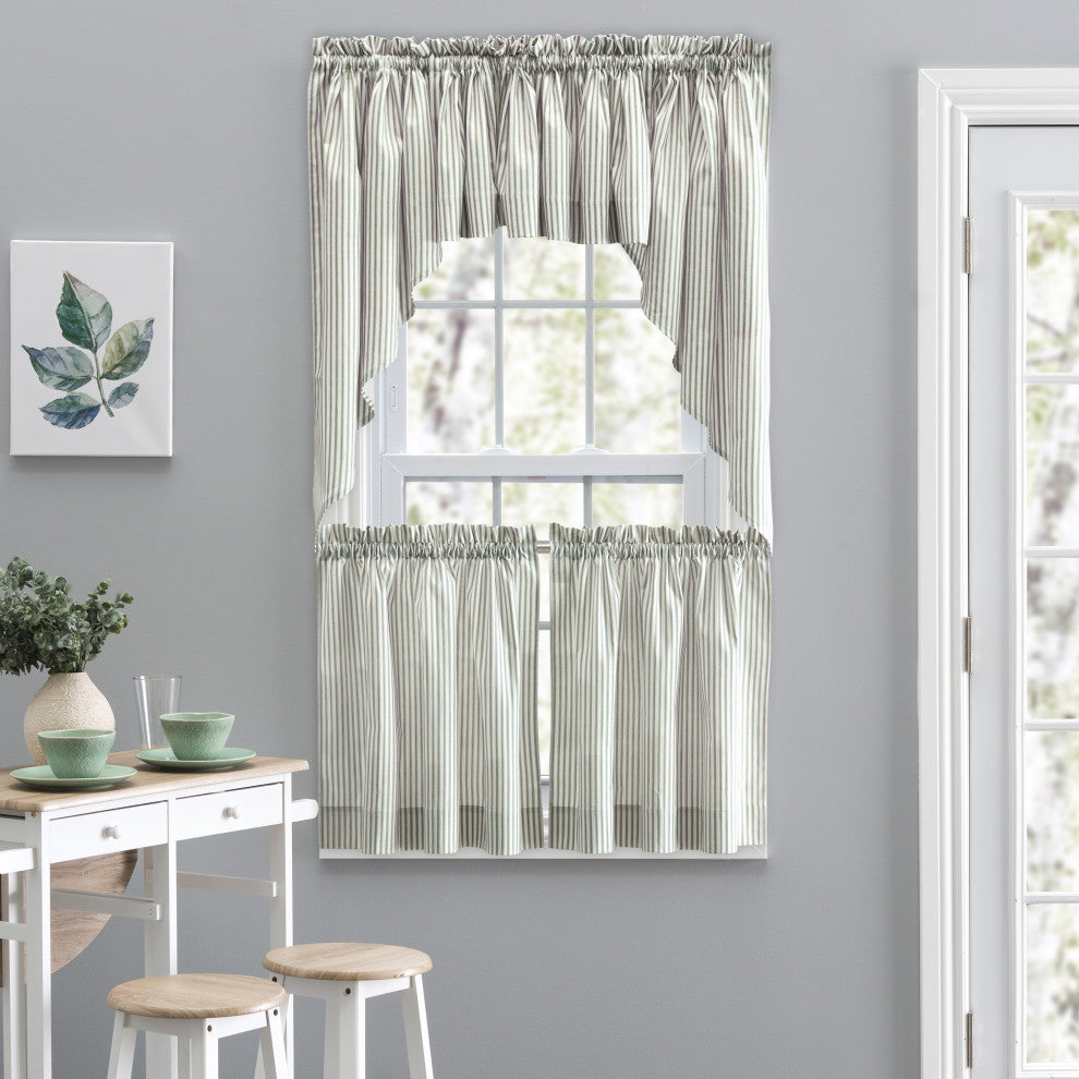 Plaza Stripe Tailored Tiers, Sage, 56"x24"