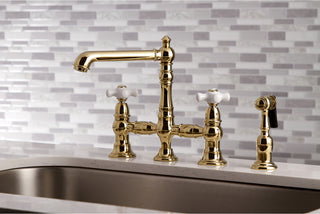 Kingston Brass Bridge Kitchen Faucet With Sprayer, Polished Brass