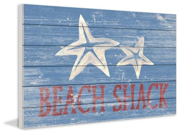 "Star Fish Shack" Painting Print on White Wood, 60"x40"
