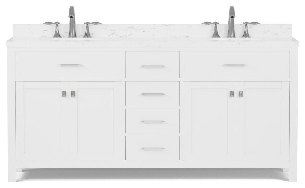 Caroline 72" Double Bath Vanity With Cultured Marble Quartz Top, White