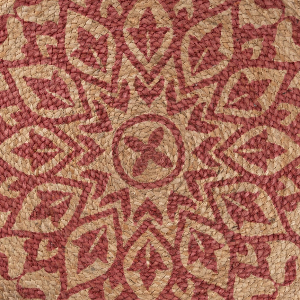 6" Round Tan and Red Boho Chic Area Rug