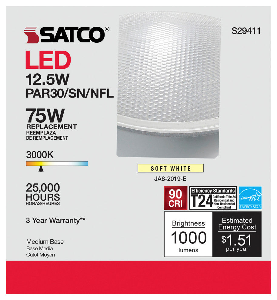 12.5 Watt PAR30SN LED 3000K 25 Degree Beam Angle Medium Base 120 Volt
