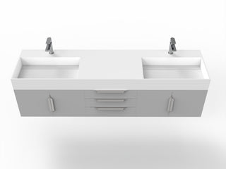 CastelloUSA Amazon 72" Wall Mounted Vanity Set, Gray, White Top, Brushed Nickel