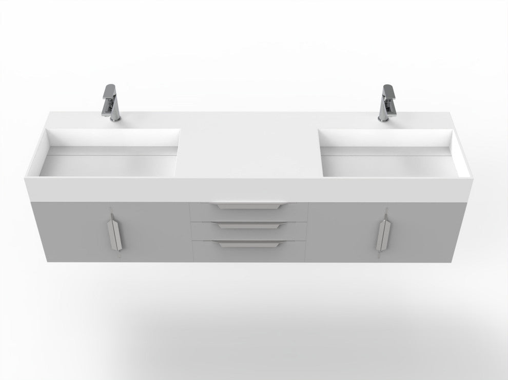 CastelloUSA Amazon 72" Wall Mounted Vanity Set, Gray, White Top, Brushed Nickel