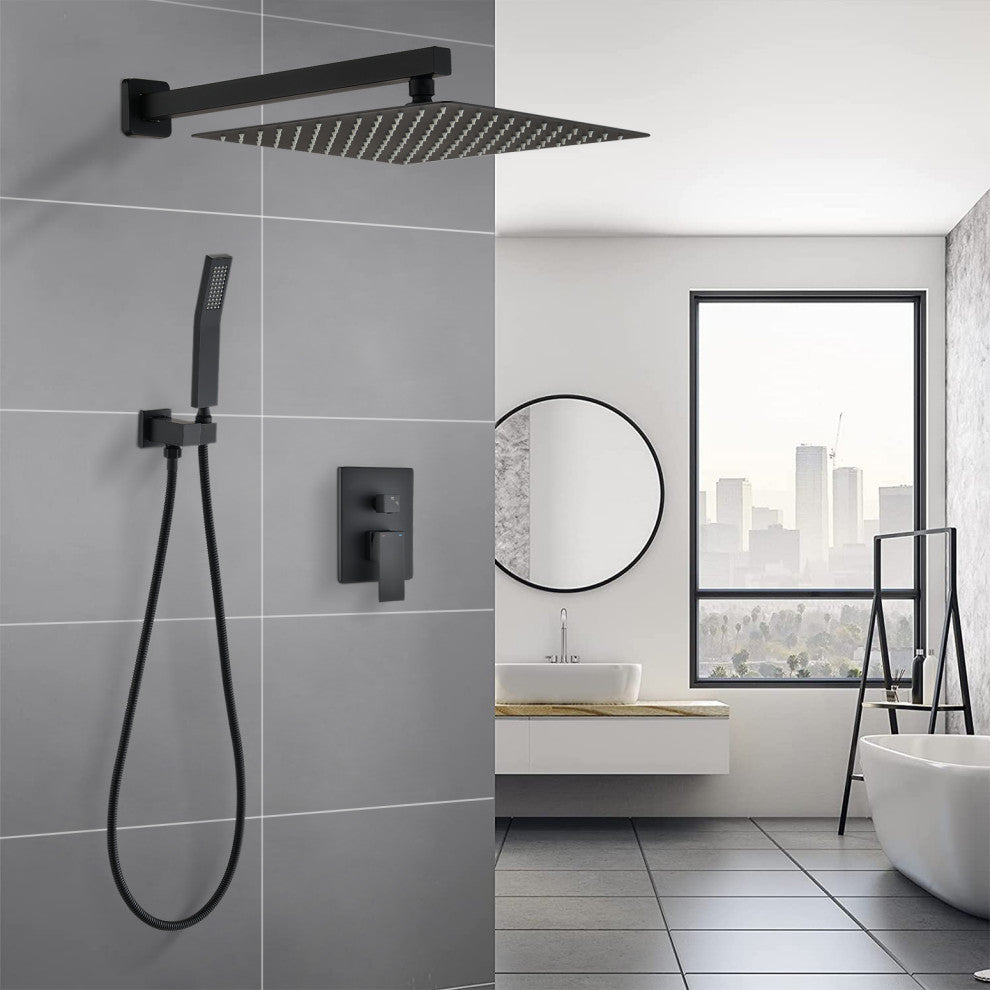 12" Wall Mounted Rainfall Shower System, Matt Back