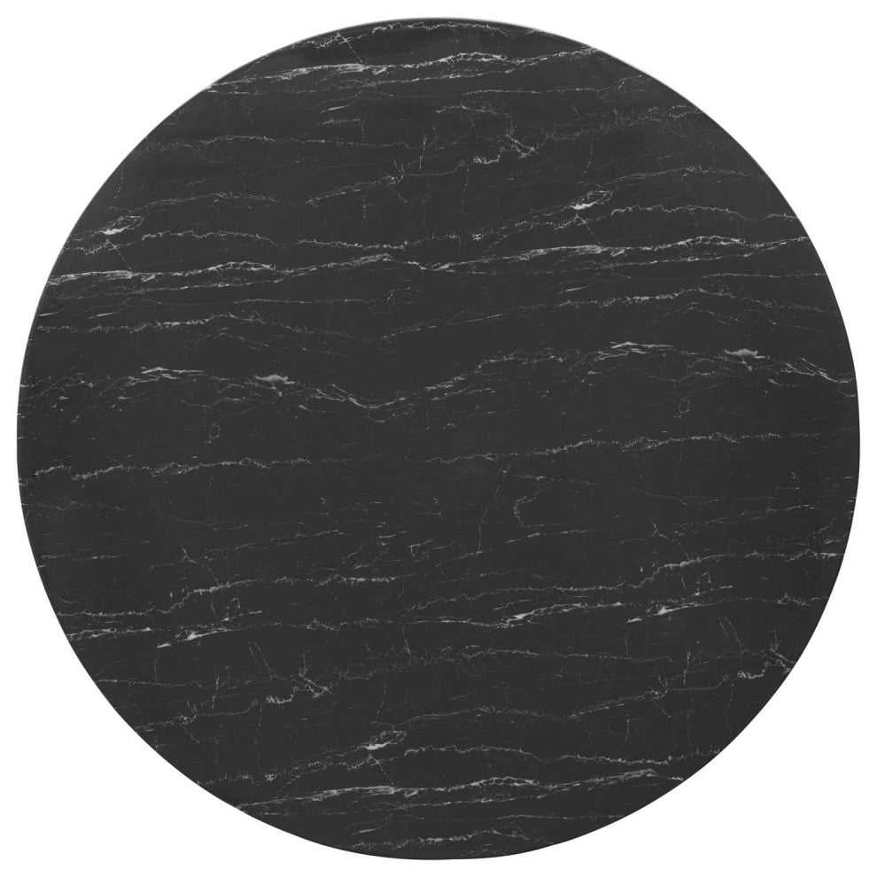 Dining Table, Round, Artificial Marble, Metal, Rose Gold Black, Modern, Bistro