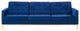 Modern Designer Lounge Sofa, Velvet Fabric Metal Steel, Gold Blue Navy