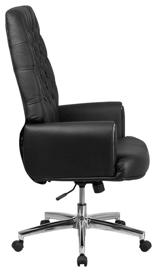 High Back Traditional Tufted Black Leather Executive Swivel Chair With Arms