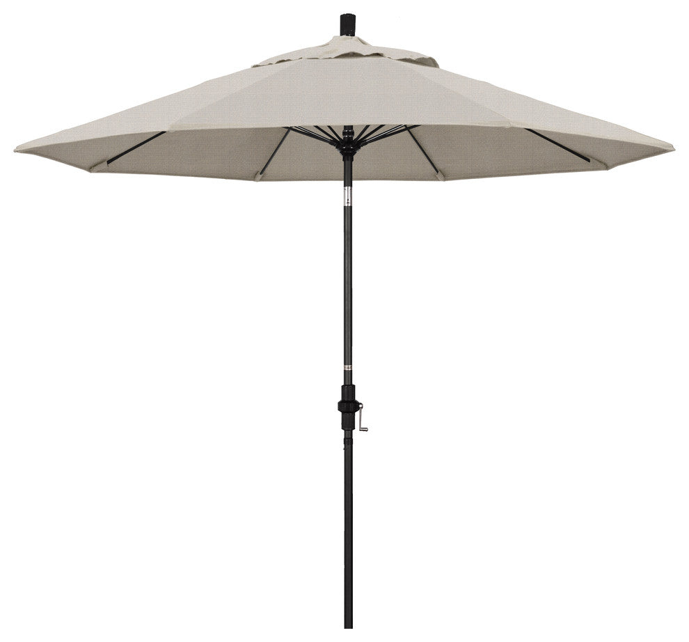 9' Matted Black Collar Tilt Lift Fiberglass Rib Aluminum Umbrella, Olefin, Woven Granite