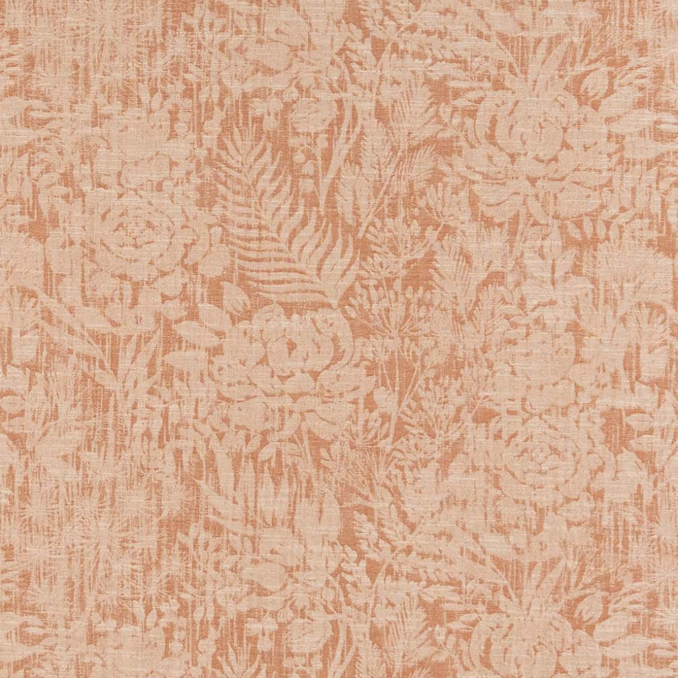 Pink Coral Floral Botanical woven Upholstery Fabric by the Yard