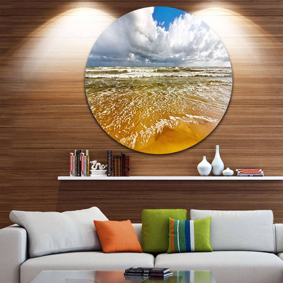 Stormy Summer Sea With White Clouds, Seashore Round Wall Art, 23"