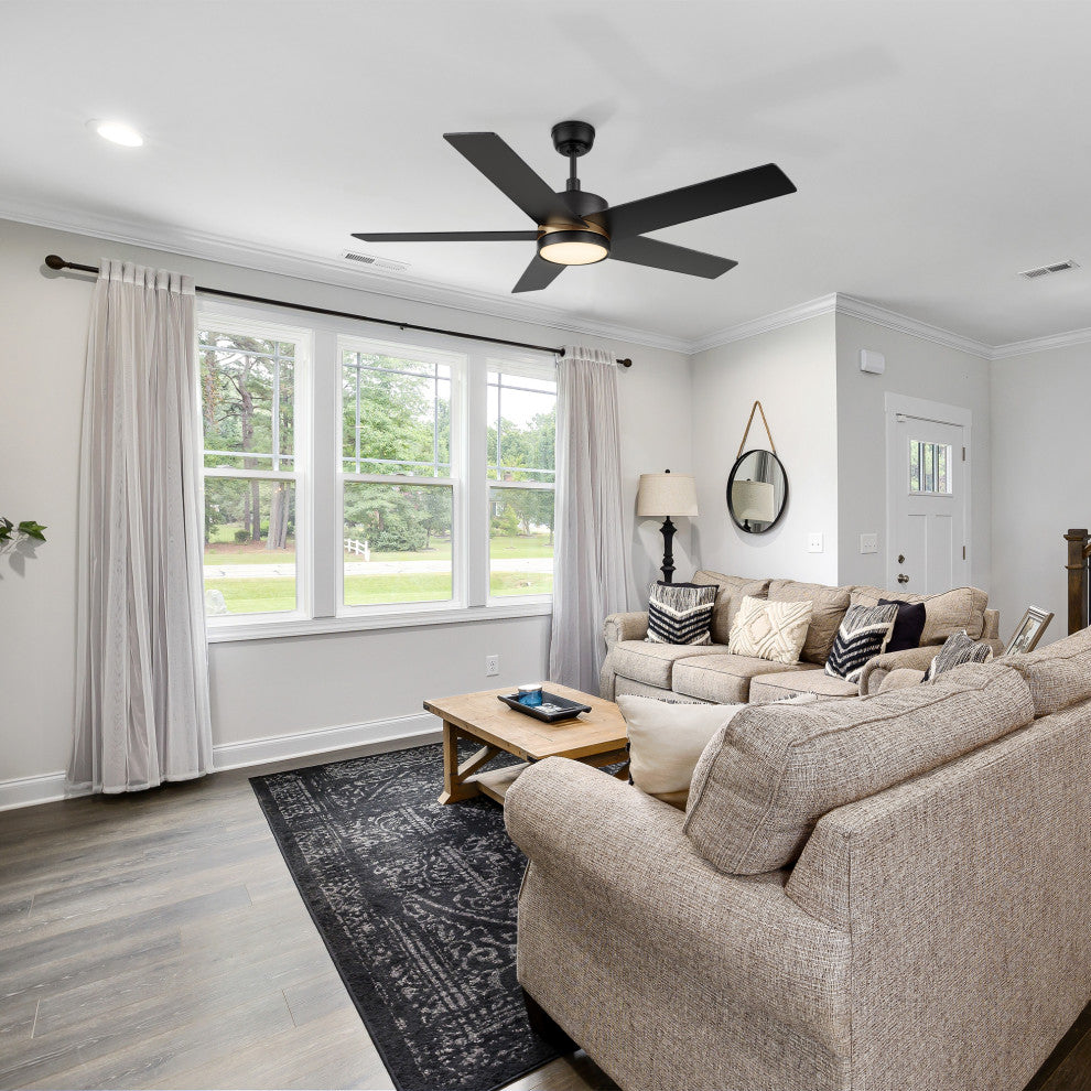 CARRO 52" Smart Voice Control Ceiling Fan With LED Lights and Remote, Black/Gold