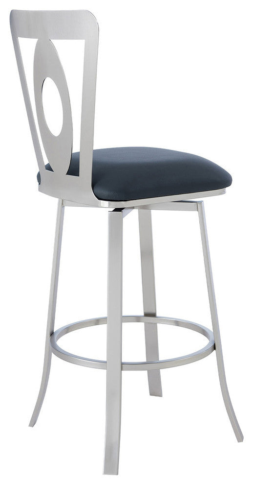 Lola Contemporary 30" Bar Height Barstool in Brushed Stainless Steel Finish and