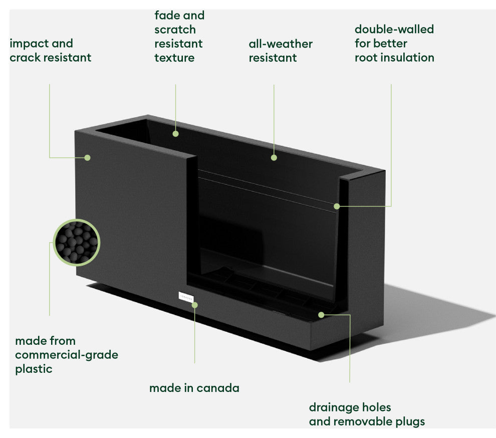 Veradek Block Series Long Box Planter, Black, 16.25"h X 10"w X 32"l