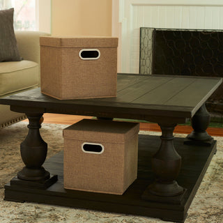 Storage Bins With Lids and Chromed Grommet Handles, Brown
