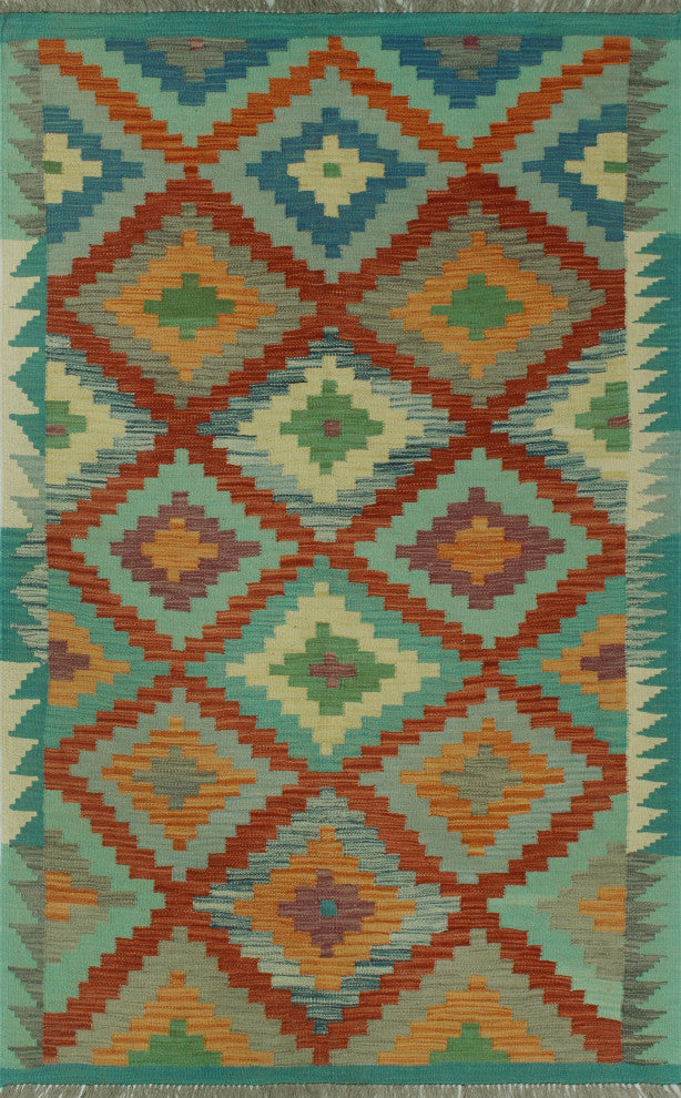 Sangat Kilim Hestia Blue/Orange Rug, 3'10x6'1