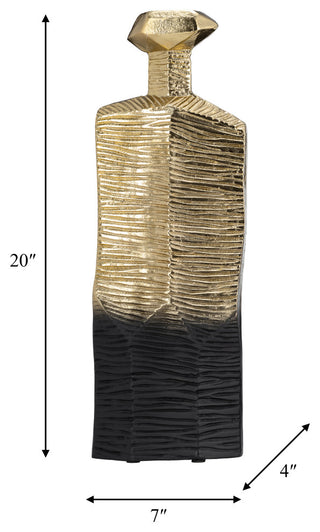 Metal, 20", Rigged Vase, Gold/Black