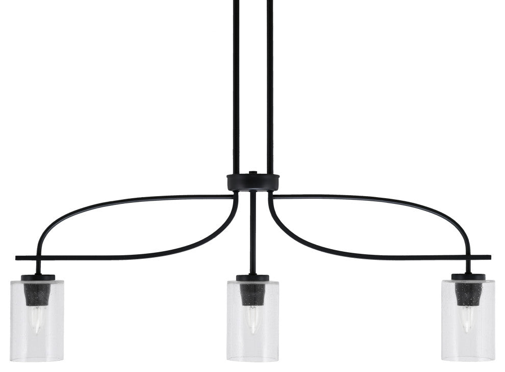 Cavella 3 Light Island Light, Matte Black Finish, 4" Clear Bubble Glass