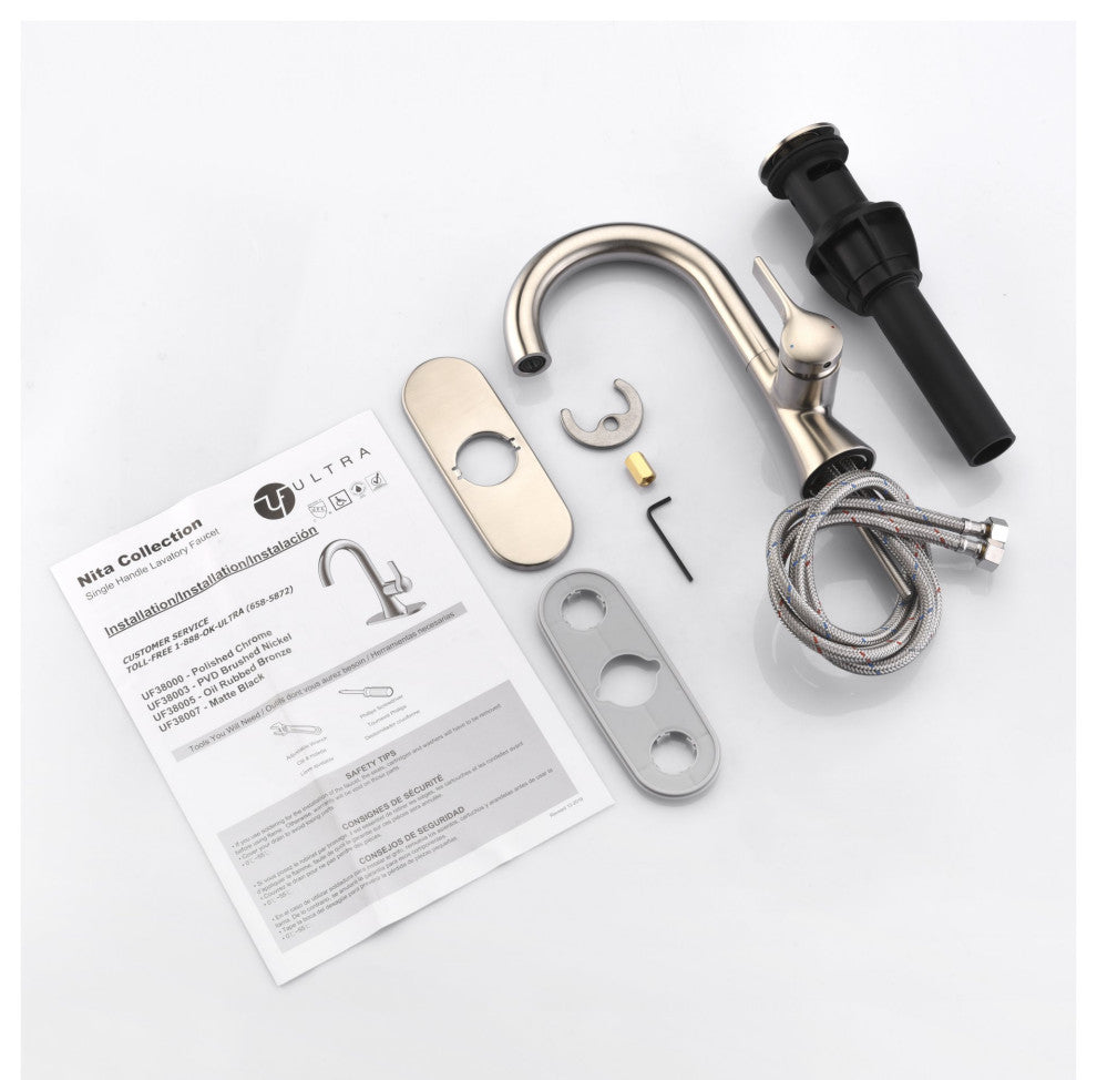 Ultra Faucets UF3800X Single Handle Bathroom Faucet, Brushed Nickel