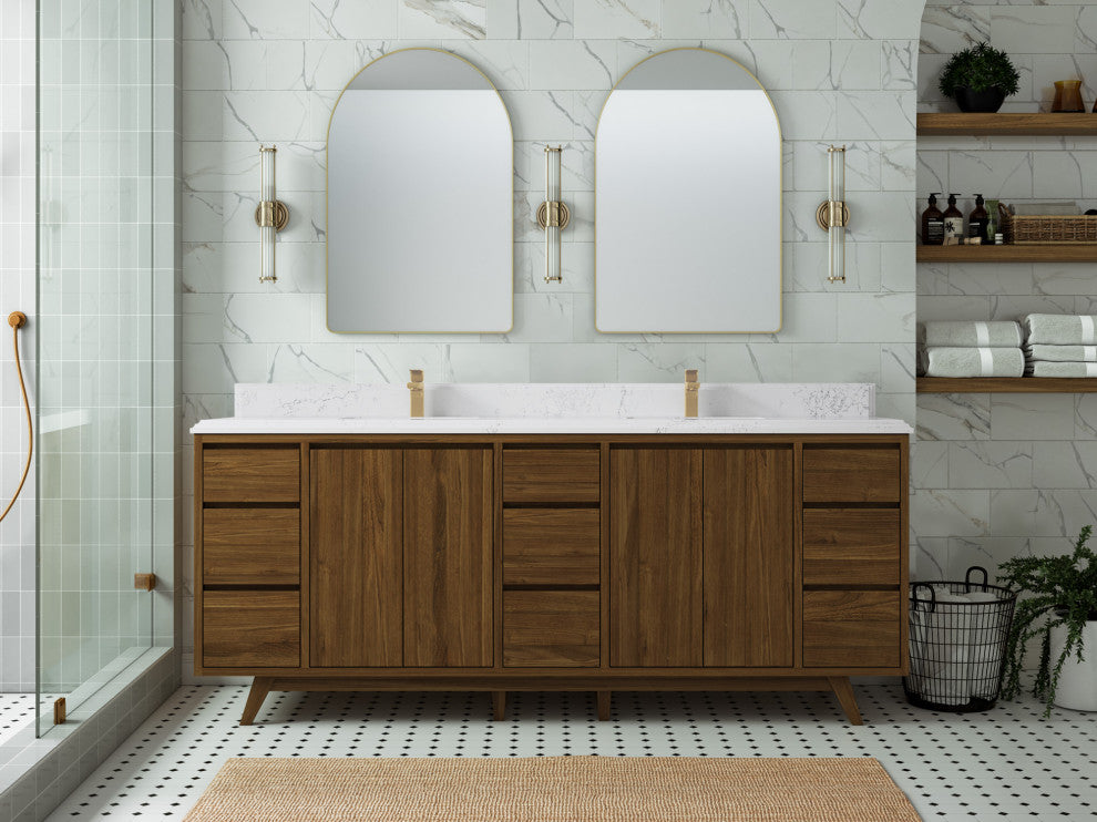 Madison Teak 84 Double Sink Bath Vanity in Dark Natural 1.5" Empira Quartz