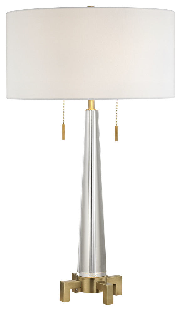 Clear Crystal Table Lamp With Antique Brass Hardware and Tassel Switch