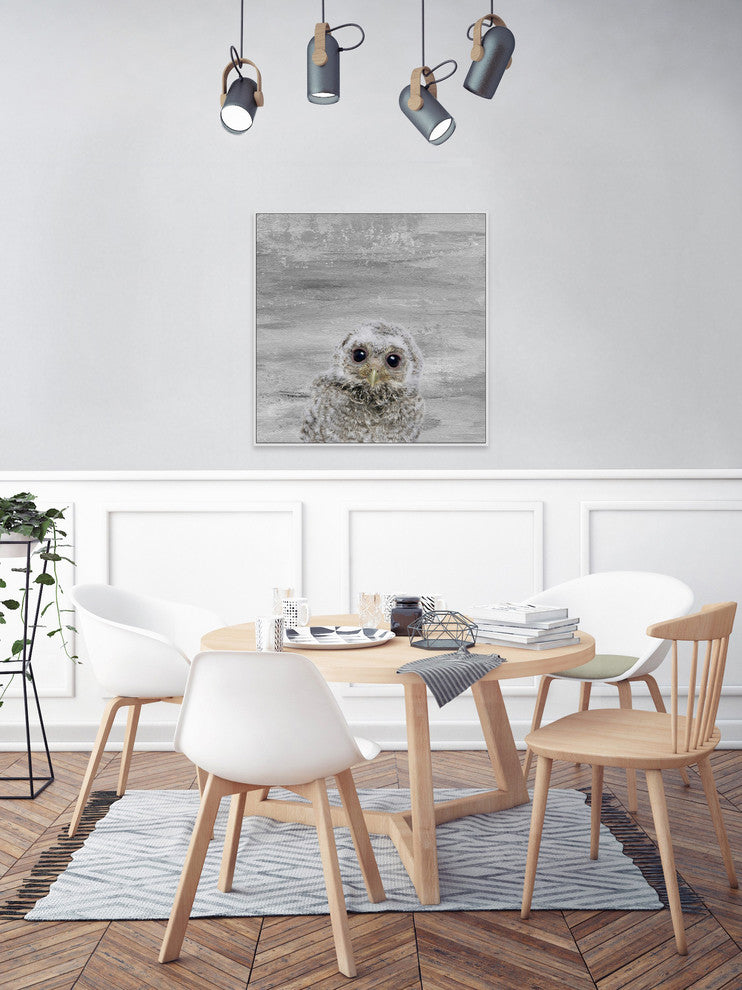 "Snow Owl" Floater Framed Painting Print on Canvas, 16"x16"