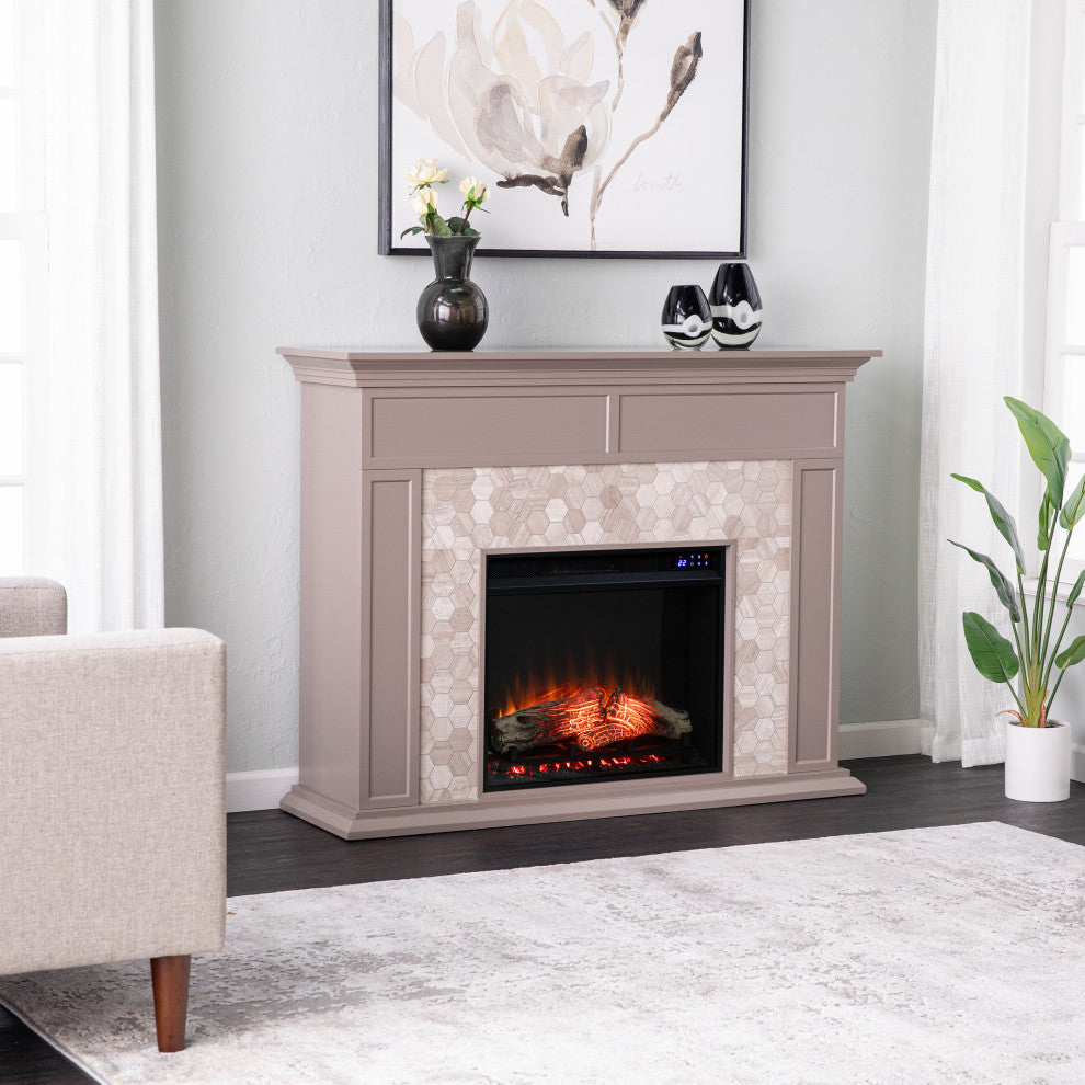 Torron Marble Tiled Touch Screen Electric Fireplace - Gray