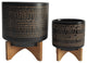 2-Piece Set Glazed Planter With Stand, Black