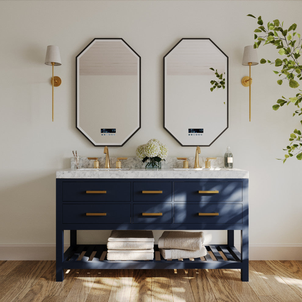 Elizabeth Bath Vanity, Heritage Blue, 60", Gold Hardware, No Mirror