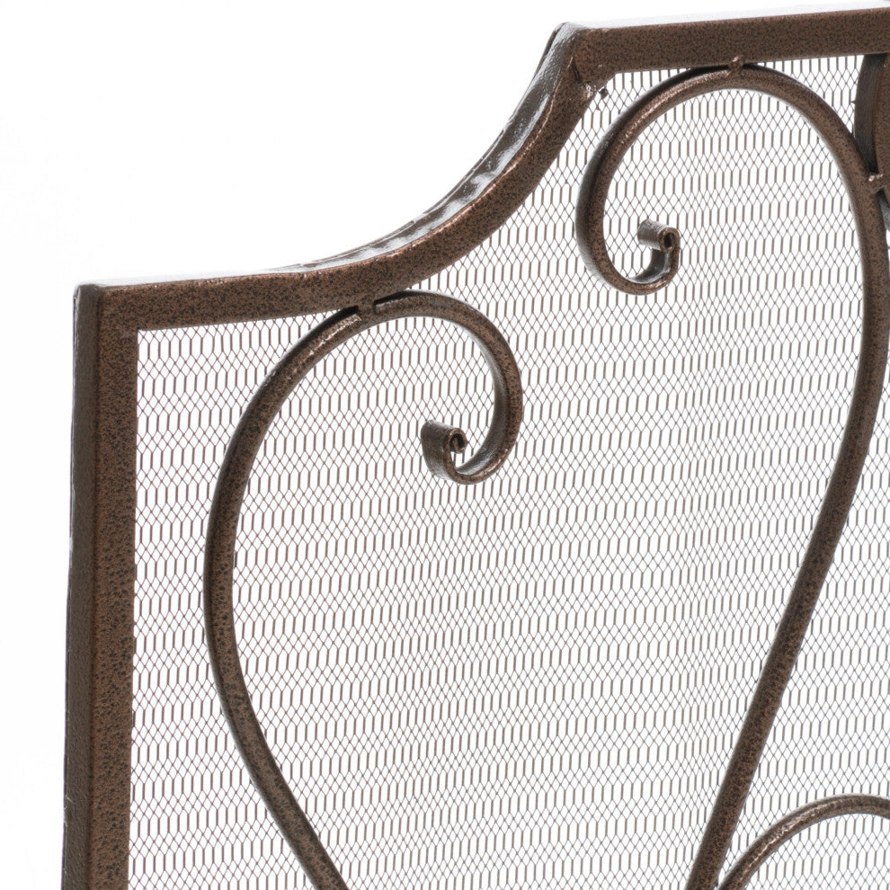 GDF Studio Adalia Black Brushed Gold Finish Wrought Iron Fireplace Screen