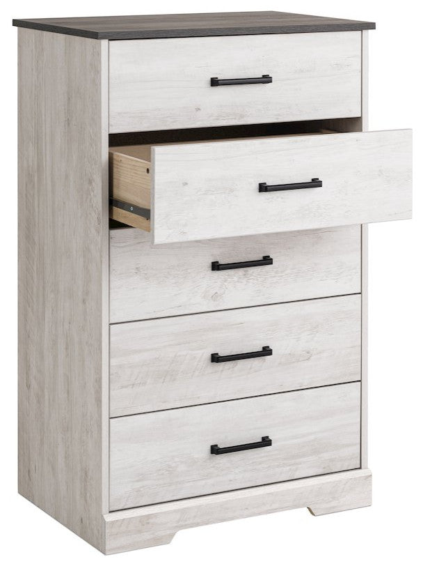 Rustic Ridge Washed White 5 Drawer 18.5D x 27.5W x 43.5H Dresser