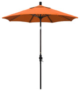 7.5' Bronze Collar Tilt Lift Fiberglass Rib Aluminum Umbrella, Sunbrella, Tangerine