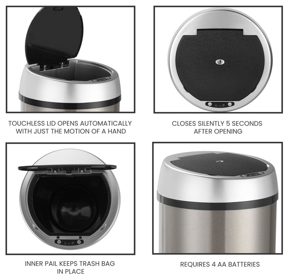 12-Liter / 3.1-Gallon Trash Can With Sensor Lid, Stainless Steel