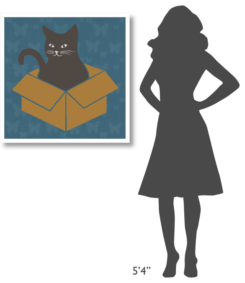 "Cat in a Box - Blue" Digital Paper Print by BG.Studio, 32"x32"