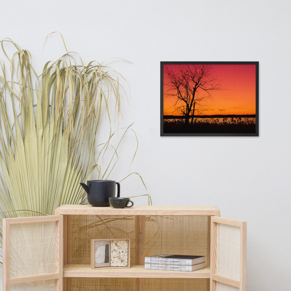Burning Skies Rural Landscape Framed Photo Paper Wall Art Print, Black, 18" X 24"
