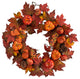 24" Autumn Maple Leaves, Pumpkin, Pinecone and Berries Artificial Fall Wreath