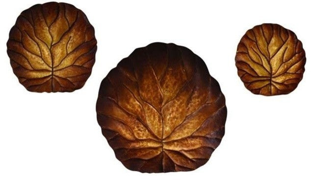 Medium Bronze Leaf Wall Sculpture, Metal Art Round