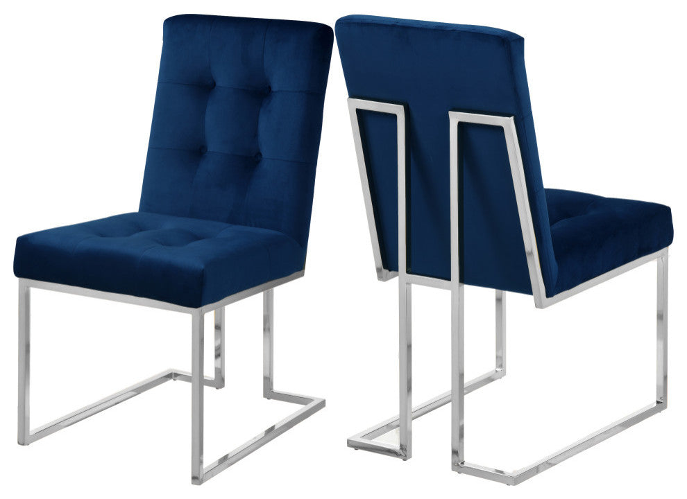 Alexis Velvet Upholstered Dining Chair (Set of 2), Navy