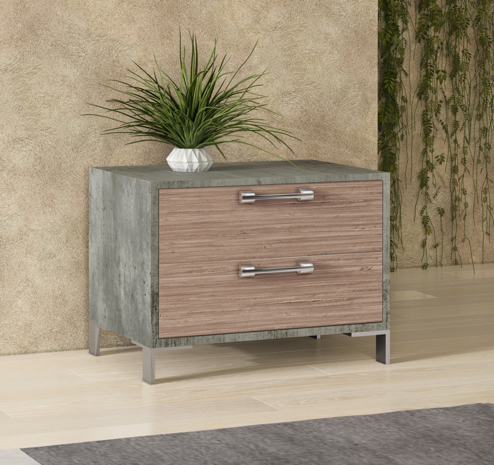 Quincy Brown Oak and Brushed Stainless Steel Nightstand