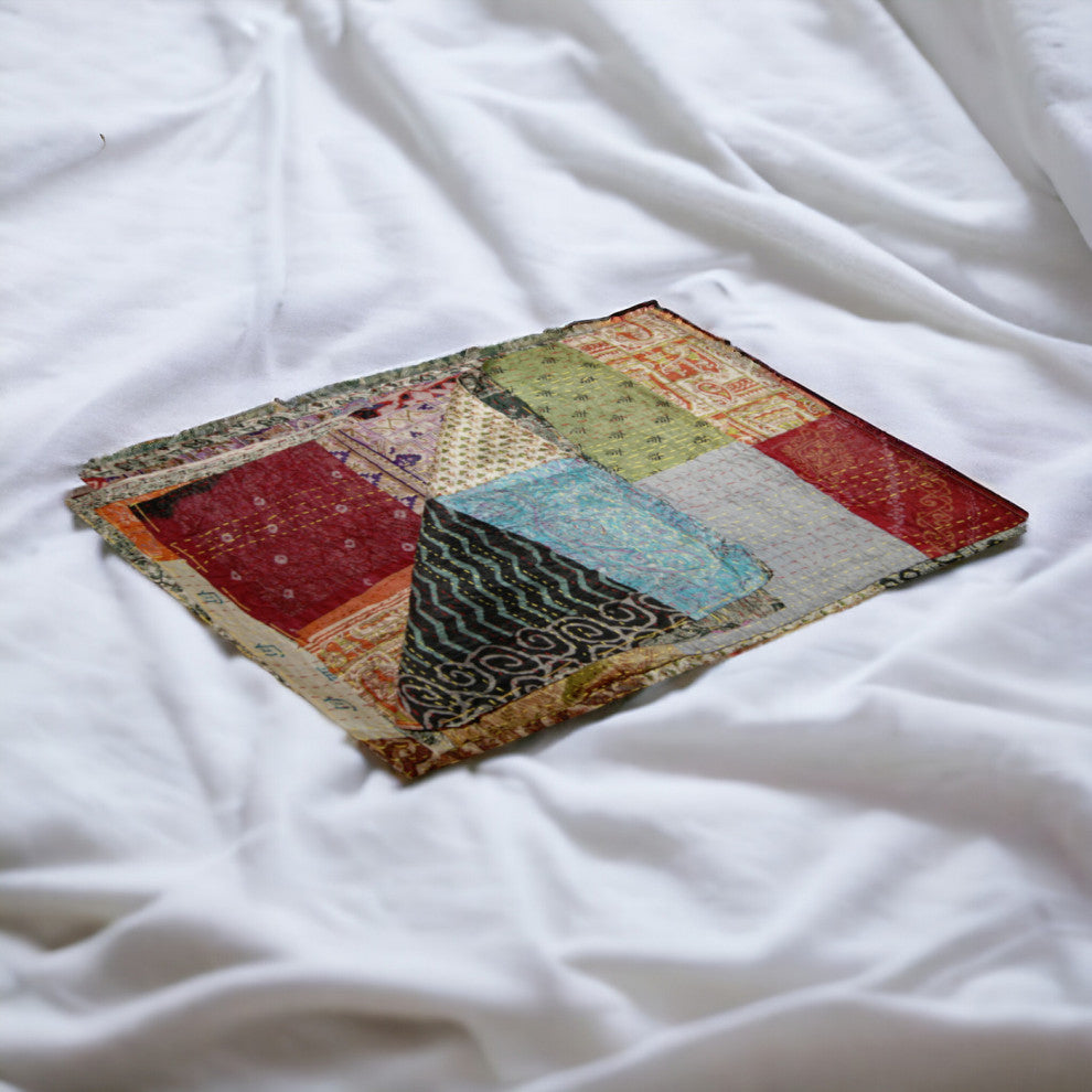 60x90 Blue Black and Brown Kantha Cotton Patchwork Throw Blanket With Embroidery