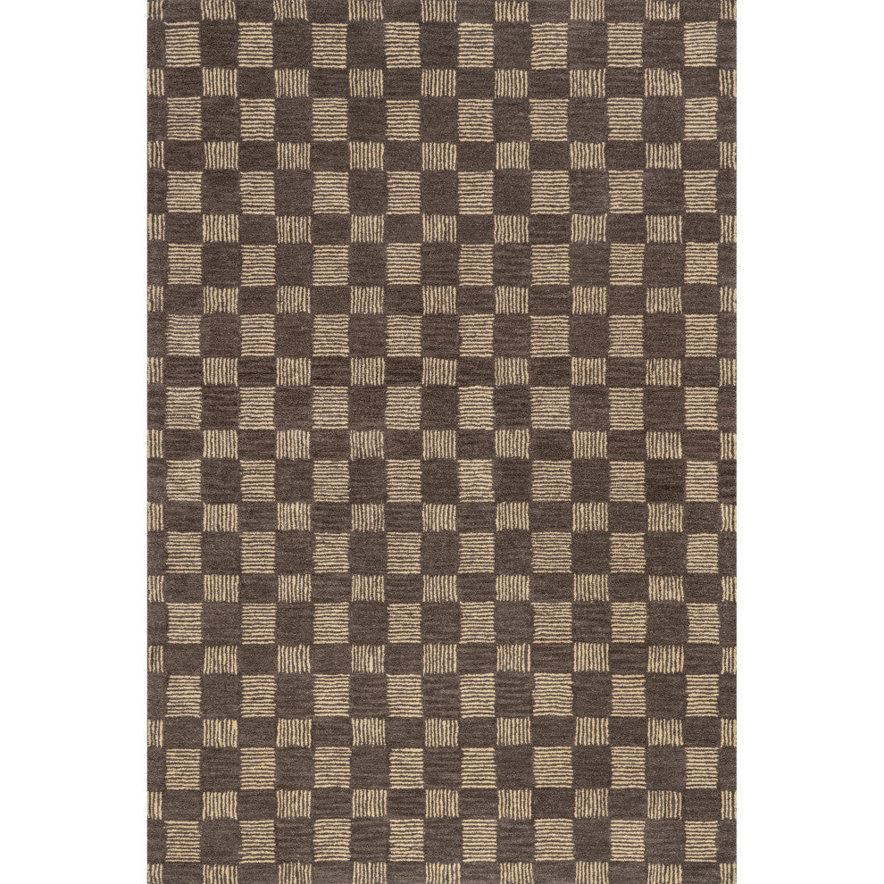 Arvin Olano x RugsUSA Quince Checkered Wool Rug, Grey 5' x 8'