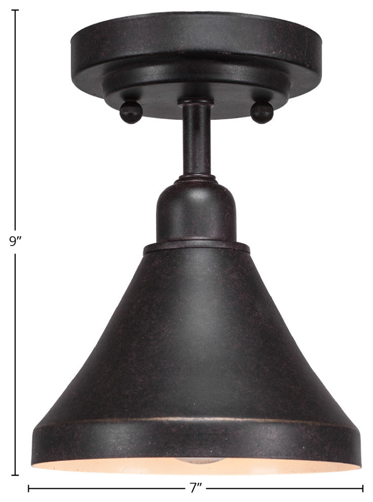 Vintage 1-Light Semi-Flush, Dark Granite Cone Metal Shade