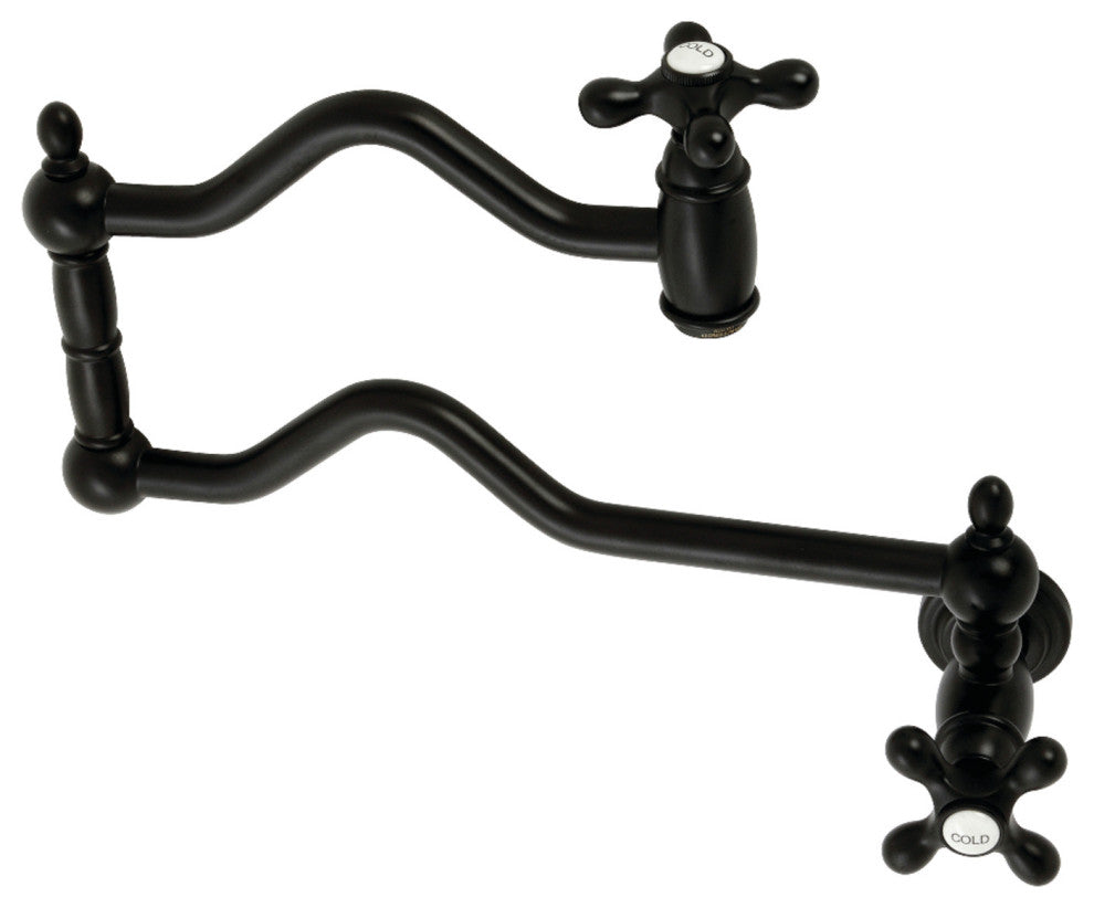 Kingston Brass KS2100AX Heritage Wall Mount Pot Filler, Matte Black