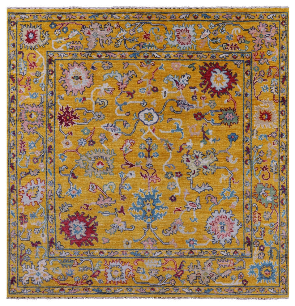 8' Square Turkish Oushak Hand-Knotted Wool Rug - Q13329