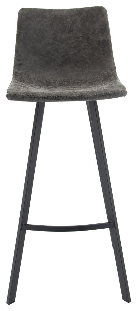 LeisureMod Elland Modern Upholstered Leather Bar Stool With Iron Legs & Footrest